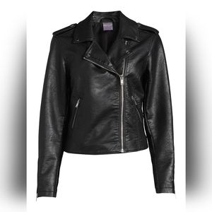 NWT No Boundaries Junior's Plus-Size Vegan Leather Black Moto Jacket